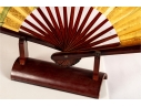 Pair Of Japanese Gilt Folding Fans On Stands