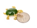 14k Yellow Gold Charming Vintage Green Nephrite Jade Turtle Motif Brooch