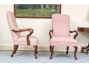 Fabulous Pair Of Mahogany Goose Neck Upholstered Armchairs