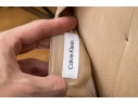 Fantastic Calvin Klein Beige Evening Gown With Lace Shoulder Cover, Size 12