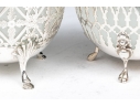 Compatible Pair Of Antique Sterling Silver And Silverplate With White Opaline Glass Baskets