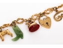 14k Yellow Gold Fun Rope Motif Vintage Charm Bracelet, With 14k And 9k Assorted Charms