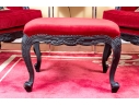 Pair Of Custom Upholstered Queen Anne Style Armchairs With Associated Ottoman