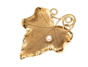 14k Yellow Gold Striking Vintage Textured Grape Leaf And Cultured Pearl Brooch