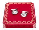 Cartier Sterling Silver Promotional Wax Seal Logo Motif Cufflinks, With Box 