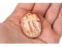9k Yellow Gold Lovely Three Grace Motif Carved Cameo Brooch/pendant