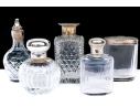Antique Collection Of Five Sterling Silver Mounted Vanity Items