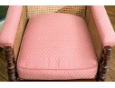 Mahogany And Cane Custom Upholstered Accent Armchair