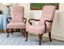 Fabulous Pair Of Mahogany Goose Neck Upholstered Armchairs