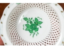 Herend Hungary Hand-Painted Porcelain Reticulated Basket, Green Chinese Bouquet Pattern
