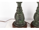 Pair Of Asian-Style Verdigris Metal Table Lamps