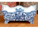 Decorative Blue And White Footed Twin Handled Cachepot