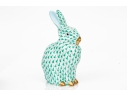 Herend Hungary Hand-Painted Porcelain Rabbit Figure, Green Fishnet Pattern