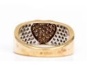 10k Yellow Gold Fun Brown And White Pave Diamond Heart Motif Ring, App. 0.98 TCW, Size 6.75+