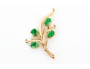 Yellow Gold Striking Vintage Nephrite Jade Spray Foliate Brooch