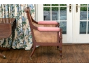 Mahogany And Cane Custom Upholstered Accent Armchair