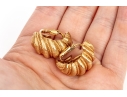 Boucheron 18k Yellow Gold Magnificent Vintage Matte Ribbed Shrimp Style Earrings