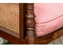 Mahogany And Cane Custom Upholstered Accent Armchair