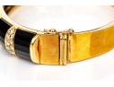 La Triomphe 18k Yellow Gold Stunning Vintage Black Onyx And Pave Diamond Bangle Bracelet