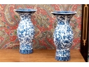 Pair Of Decorative Blue And White Porcelain Vases