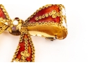 French 800 Vermeil Silver Beautiful Ornate Red And White Fringed Enamel Bow Brooch