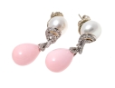 14k Yellow Gold Stunning White South Sea Pearl And Pink Peach Coral Drop Earrings