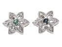 14K White Gold Cluster Earrings Green Spinel And White Zirconia