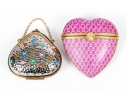 Two Gorgeous French Limoges Enameled Heart Form Pill Boxes