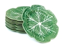 Set Of Ten Portuguese Bordallo Pinheiro Hand-painted Cabbage Form Chargers