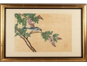 Framed Asian Painting On Silk Of Blue Jays And Blossoms