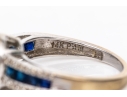 14k White Gold Oval And Calibre Sapphire And Diamond Halo Ring, App. 0.15 TCW, Size 7