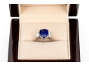 Platinum Beautiful Sapphire And Diamond Three Stone Ring, Size 5.75