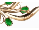 Yellow Gold Striking Vintage Nephrite Jade Spray Foliate Brooch