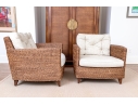 Pair Of Nancy Corzine Furniture Rattan Woven Accent Armchairs