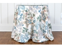 Bennison “Wheat Flower” Pattern Upholstered Skirted Table With Glass Top