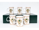 Gucci Vintage Set Of Six Bone China Christmas Themed Mugs, Boxed