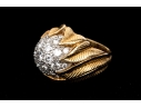 Van Cleef & Arpels 18k Yellow Gold Stunning Vintage Pave Diamond Foliate Ring, Size 3.75