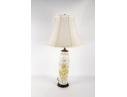 Porcelain Table Lamp With Yellow Floral And Bird Motif