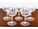 Set Of Six Elegant Etched Glass Champagne Coupes