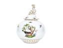 Herend Hungary Hand-Painted Porcelain Covered Urn – Rothschild Bird (RO) Pattern With Dolphin Finial