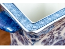 Pair Of Decorative Blue And White Twin Handled Square Beaker Vases