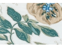 Bennison “Wheat Flower” Pattern Upholstered Skirted Table With Glass Top