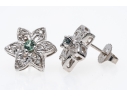 14K White Gold Cluster Earrings Green Spinel And White Zirconia