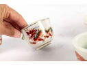 Chinese Porcelain Dragon And Phoenix Plate With Eight Tea Cups