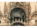 J. Wolf, Signed Hand Colored Etching, St. Mark's Basilica, Piazza San Marco Venice 