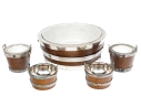 Five Piece Antique English Oak And Silverplate Salt And Condiment Set