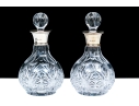 Pair Of English Sterling Silver Collared Cut Crystal Decanters Or Perfumes