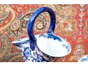 Decorative Chinese Pair Of Blue And White Basket Form Vases