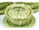 Set Of Twelve Portuguese Bordallo Pinheiro Hand-painted Cabbage Form Tureens With Underplates