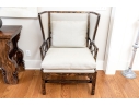 Custom Upholstered Chinoiserie Wing Chairs